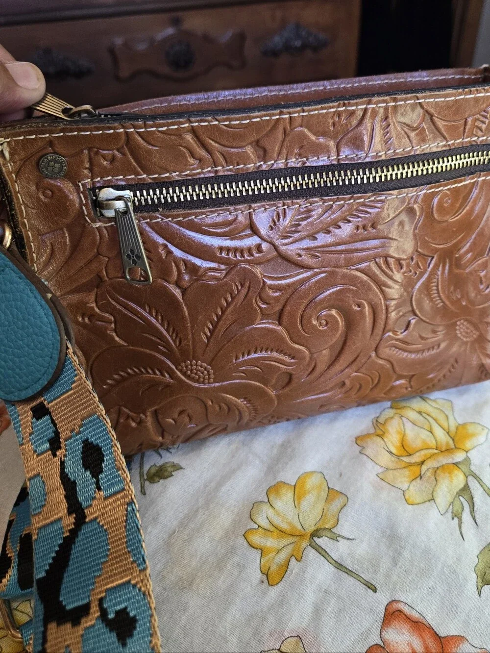 Patricia Nash Tooled Bag With Crossbody Detachable and Adjustable Strap